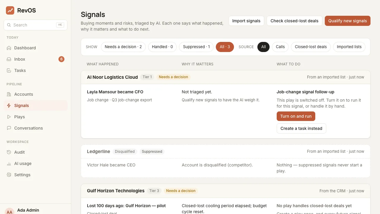 Signals: each one says what happened, why it matters and what to do